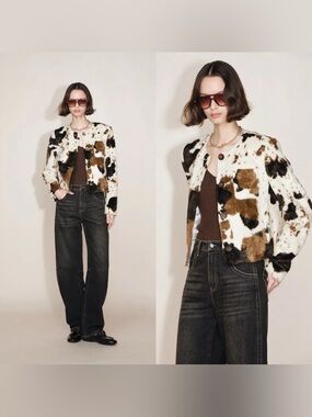 NEW FABRIQUE Mane Cow Print Short Jacket in Faux Horse Hair